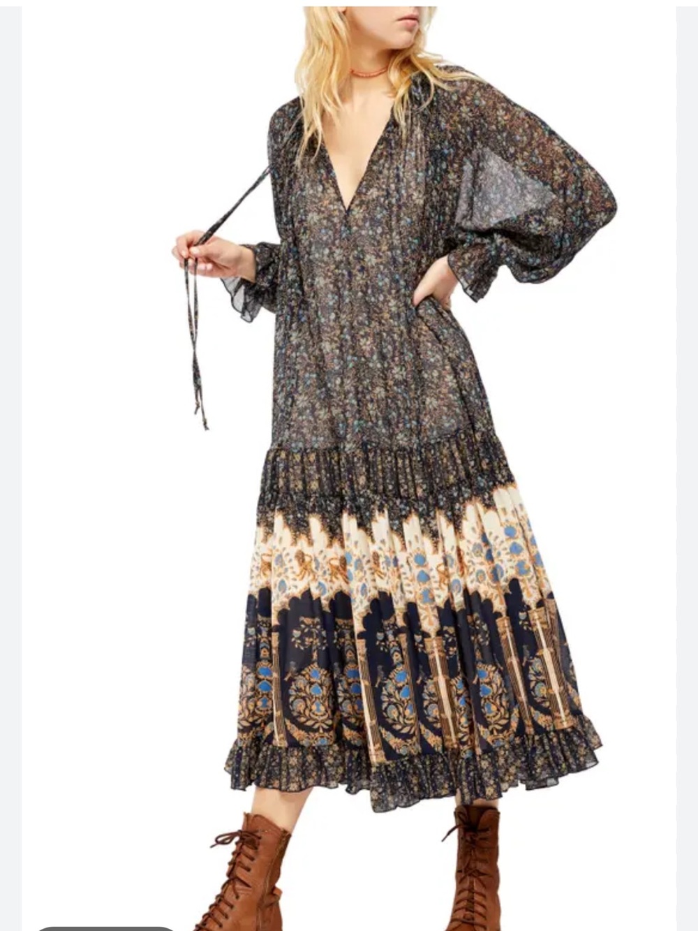 Free people Feeling Groovy Border Midi Dress in Dark Blue